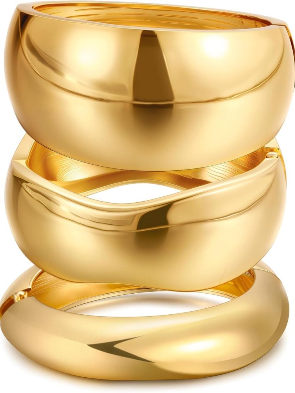 Trendy Chunky Gold Bangle Bracelets Set, Stackable 14k Gold Plated Cuff Jewelry